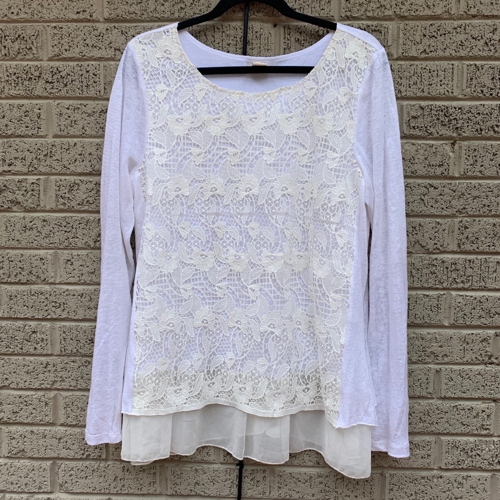 Sundance Linen Top with Lace Eyelet Front Size L